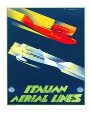 Listing image for Vintage Aviation Poster Wall Art - Italian Aerial Lines Fine Art Print